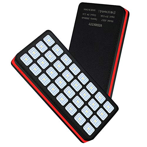 Vesmatity High Capacity Power Bank 20000mAh_ Portable Charger with 4 USB Outputs and Supply 32 LED Lights_ External Battery Pack Phone Charger for Camping Outdoor