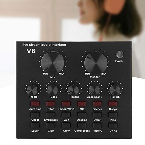 ASHATA External Mixing Sound Card V8 Portable 6 Modes 18 Sound Effects Digital Audio Mixer with Bluetooth Wireless Connection for Smartphone Computer Online Singing Recording Live Broadcast