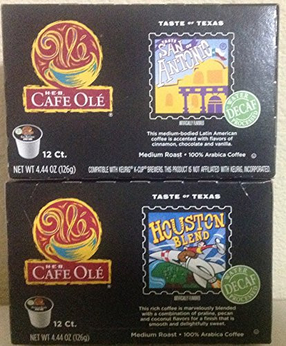 Cafe Ole Taste of Texas DECAF Bundled San Antonio/Houston Single Serve Coffee Cups 12 Cups Each (Pack of 2)