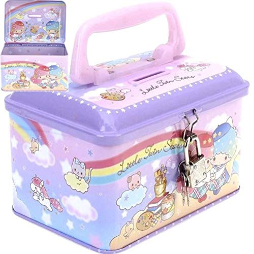 Ellon Little Twin Stars Money Coin Bank Saving Box Metal Case with Lock  and  Handle