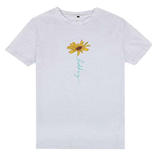 Xinantime Womens Casual Daisy Print Tee O_Neck Short Sleeves T_Shirt Blouses Tops _White_XL_