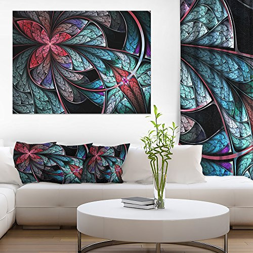 Designart PT11977-20-12 TURQUOISE & Red Fractal Flower Pattern Modern floral canvas Wall Art,Red,20x12" Designart PT11977-20-12 TURQUOISE & Red Fractal Flower Pattern Modern floral canvas Wall Art,Red,20x12"