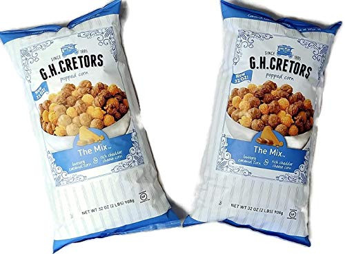 New Size G H Cretors Popped Corn The Mix Chicago Style 2 pack _32 oz per bag_ Caramel Corn and Cheddar Cheese New Size G H Cretors Popped Corn The Mix Chicago Style 2 pack _32 oz per bag_ Caramel Corn and Cheddar Cheese