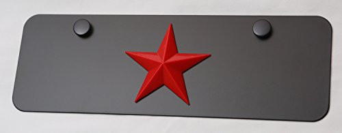Red Star 3d Emblem on Black Stainless Steel License Plate Half Size Red Star 3d Emblem on Black Stainless Steel License Plate Half Size