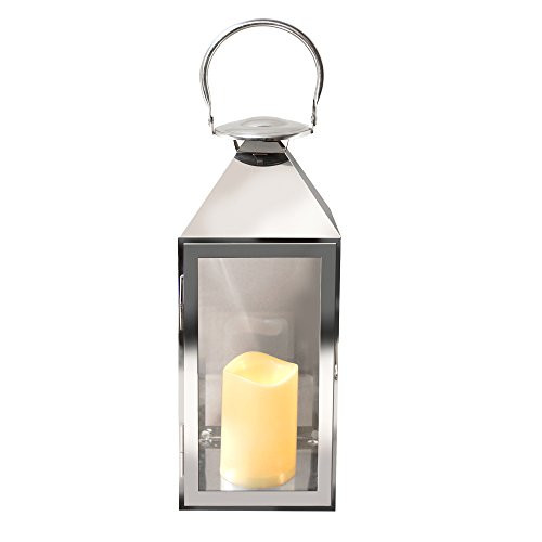 Lumabase 90901 Traditional Metal Lantern with LED Candle, Chrome