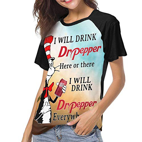 Dr Seuss I Will Drink Dr Pepper Here Or There Baseball Tshirts Raglan Top Woman 3D Print Short Sleeve Black