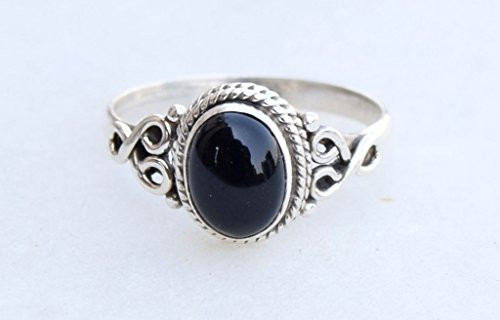 Black Onyx Ring_ 925 Sterling Silver Black stone Gemstone Girl Women Gift Ring Size US 5 6 7 8 9 10 11 12