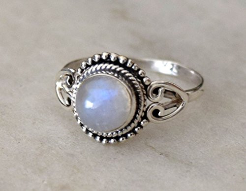 Rainbow Moonstone Ring_ 925 Sterling Silver Rainbow Moonstone Girl Women Gift Ring Size US 5 6 7 8 9 10 11 12