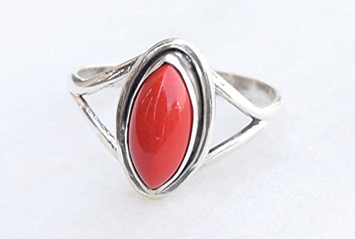 Red Coral Ring_ 925 Sterling Silver Coral Stone Gemstone Ring_ Girl Women Gift Ring Size US 5 6 7 8 9 10 11 12