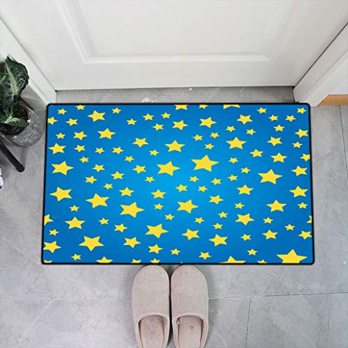 Topodecor Stars Absorbent Front Doormats_ Christmas Pastel Color Pattern with Yellow Stars on Blue Background Inside Dirt Trapper Mats_ 20 inch  W x 31 inch  L
