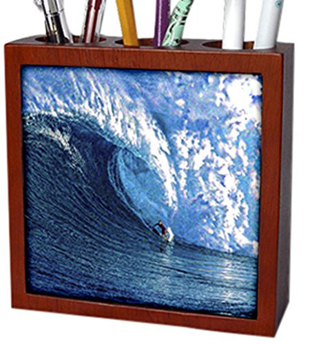 3dRose ph_167236_1 Monster Wave A Daring Surfing Riding on Surfboard Tile Pen Holder, 5"