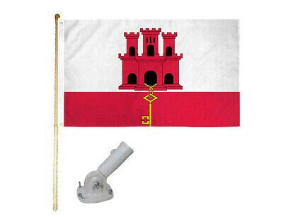 K's Novelties 5' Wooden Flag Pole Kit W Nylon White Bracket 3x5 Gibraltar Country Poly Flag
