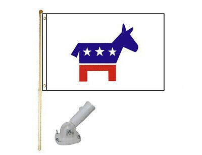 K's Novelties 5' Wooden Flag Pole Kit W Nylon White Bracket 3x5 Democrat _Old_ Polyester Flag
