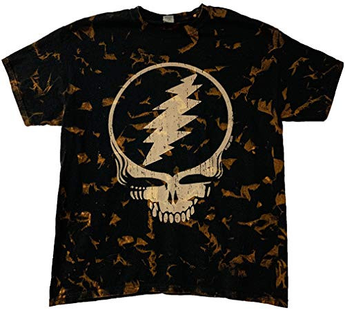 A and E Designs Grateful Dead T_Shirt Distressed Stealie Logo Black Crinkle Tie Dye Tee_ Large