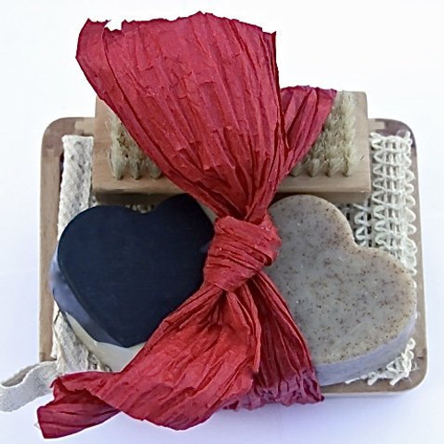 Bogue Milk Soap_ Valentines Greasemonkey Exfoliating  and  Acivated Charcoal Moisturizing Soap Giftset_Big Hearts of Super Exfoliant  and  Detox inch Chiefs Peak inch  B and W Moisturizer. Sisal Cloth_ Nail Scrubber_ Dish