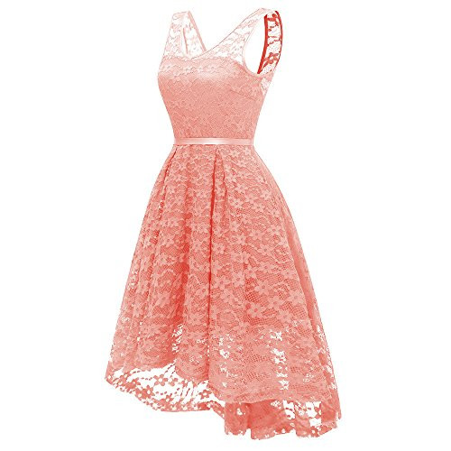Mlide Women Vintage Princess Floral Lace Cocktail V_Neck Party Aline Swing Dresses Party Wedding_Pink L Mlide Women Vintage Princess Floral Lace Cocktail V_Neck Party Aline Swing Dresses Party Wedding_Pink L
