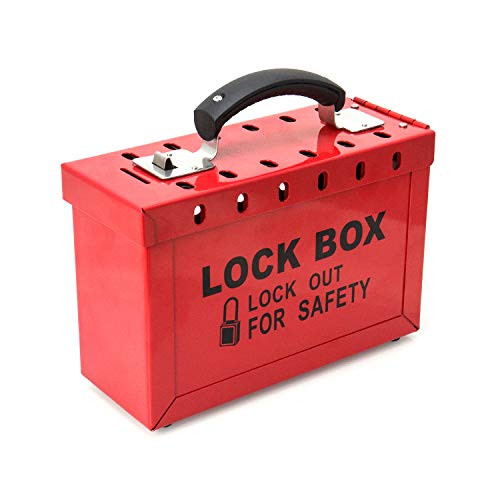 QWORK Portable Lockout Tagout Box_ Group Safety Lock Box with 12 Slots_ Red