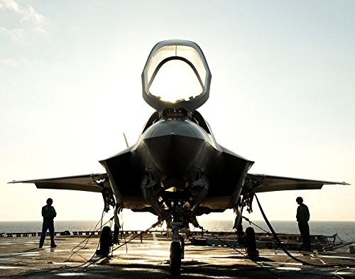 LAMINATED 30x24 Poster  Military Jet Secured Silhouettes Aircraft F_35B Plane Fighter Airplane Water Ship Flight Deck Lockheed Martin