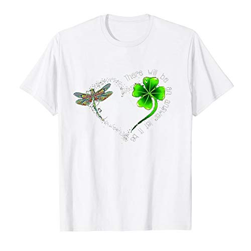 Hotkey St. Patrick's Day T Shirts for Women_ O_Neck Short Sleeve Tops There Will be an Answer Clover Dragonfly Printed Blouse