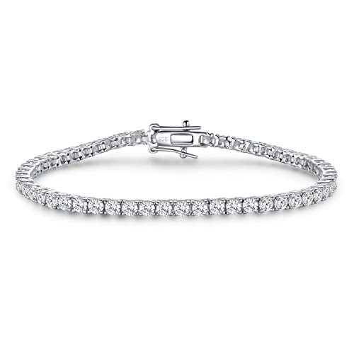 SUPRAONE White Gold Plated 925 Sterling Silver 3.0 Round Cut Cubic Zirconia Classic Tennis Bracelet_ 14K White Gold Plated 7.0 Inch SUPRAONE White Gold Plated 925 Sterling Silver 3.0 Round Cut Cubic Zirconia Classic Tennis Bracelet_ 14K White Gold Plated 7.0 Inch