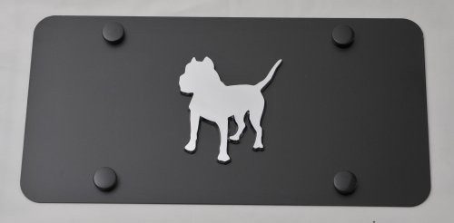 Pit Bull 3d Chrome Emblem on Black Steel License Plate