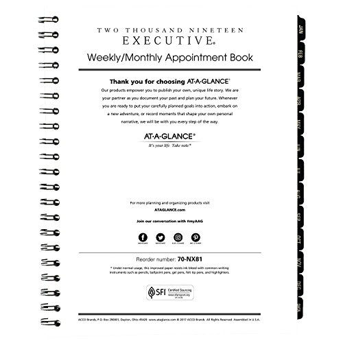 at-A-Glance Weekly/Monthly Appointment Book Refills, January 2019 - December 2019, 8-1/4" x 10-7/8", Executive (7091110) at-A-Glance Weekly/Monthly Appointment Book Refills, January 2019 - December 2019, 8-1/4" x 10-7/8", Executive (7091110)