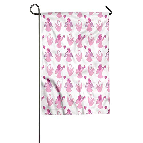 ParadiseDecor Angel Garden Flag for Outdoors Double Sided Flag Outdoor Yard Decor Swans Love Honeymoon 18 inch  W x 27 inch  L