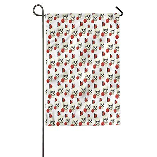ParadiseDecor Skull Personalized Garden Flag Home Decorative Outdoor Double Sided Flag Skull Roses Butterflies 18 inch  W x 27 inch  L