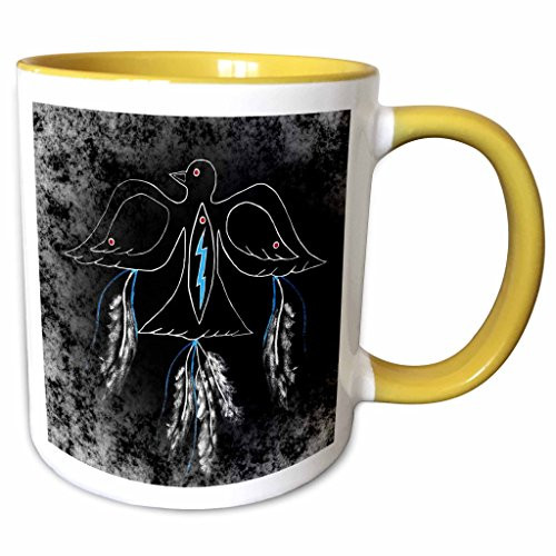 3dRose WhiteOaks Photography and Art - Layered Effect - Thunderbird on Clouds a Native American symbol with feathers - 15oz Two-Tone Yellow Mug (mug_181206_13)