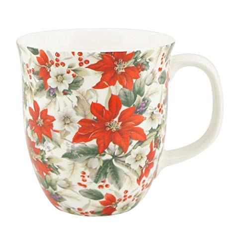 McIntosh Pretty Chintzy Poinsettia Fine Bone China _12 oz_ Java Mug in Matching Gift Box