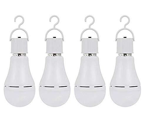 JKLcom Emergency LED Bulbs 9W Emergency Light Bulbs Battery Backup Emergency Rechargeable Bulb Portable for Power Outage Home Hurricane Camping_with Hook Switch_60W Equivalent_Cool White 6500K_4Pack