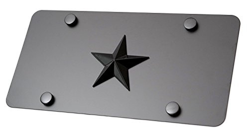 LFPartS Texas Lone Black Star 3D Emblem on Black Stainless Steel License Plate