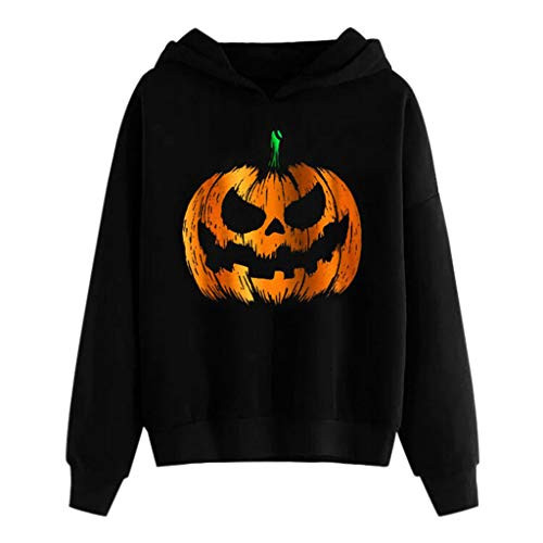 F_topbu Halloween Hoodies for Women_ O_Neck Long Sleeve Hooded Sweatshirt Pumpkin Face Print Pullover Tops Casual Blouse Black