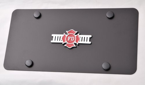 Fire Department 3d Chrome Metal Emblem on Black Steel License Plate