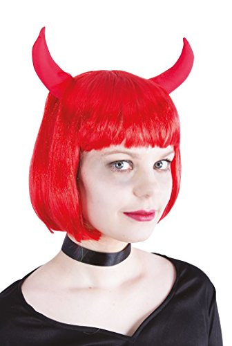 P 'tit Clown  81061  Square Diablesse Wig  with Horns  Red  One Size