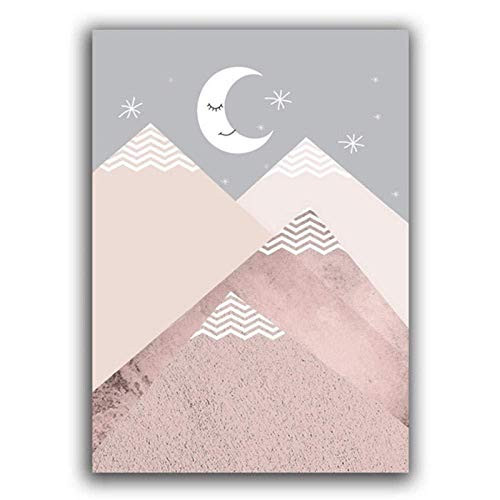 Baby Nursery Wall Art Canvas Poster Print Pink Cartoon Moon Painting Decorative Picture Nordic for Kids Bedroom Home Decor 40x60cm No Frame