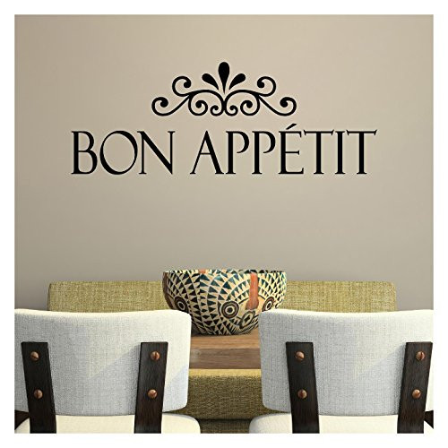 Bon Appetit Vinyl Lettering Wall Decal _16 inch H x 43 inch L_ Black_