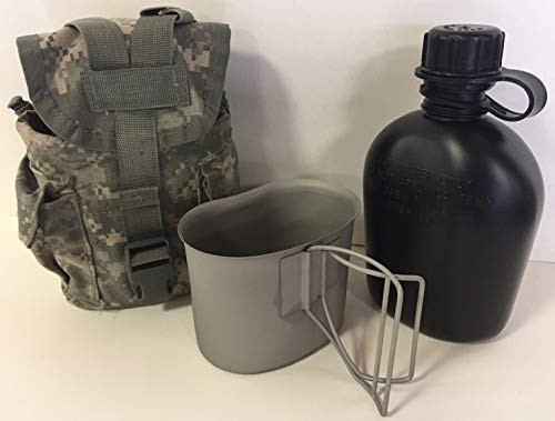 NEW_ G.I. Style_ U.S Made 1 QT Canteen with STAINLESS STEEL CUP and G.I. Military ACU MOLLE II Pouch. _Black_