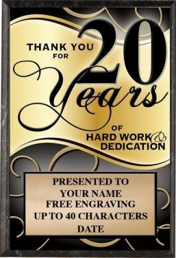 Corporate Plaques _ 5 x 7 Thank You for 20 Years Recognition Trophy Plaque Award