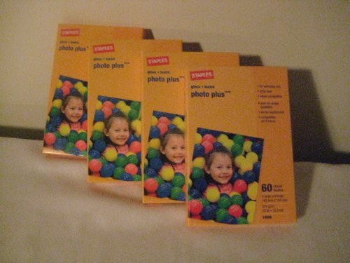 Staples Photo Plus Gloss Paper_ 4 inch  x 6 inch _ 60 each Sheets _4 Pk_