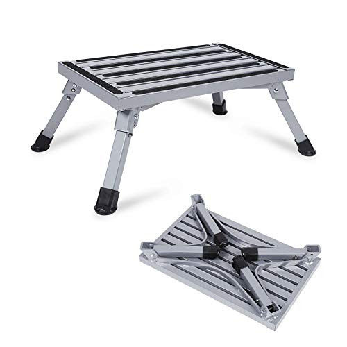 Cocoarm RV Steps Ladders Portable Folding Safety RV Step Stool Aluminum Caravan Step Folding Platform Step Ladder with Non_Slip Rubber Feet