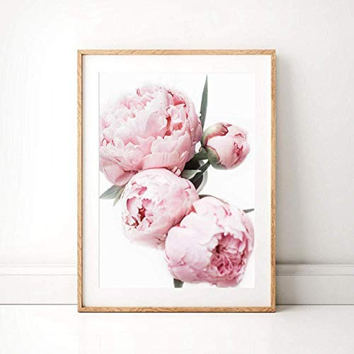 Peony Wall Art Canvas Print Poster Pastel Pink Flowers Canvas Painting Picture Photography Bloom Peony Living Room Decor 50x70cm No Frame