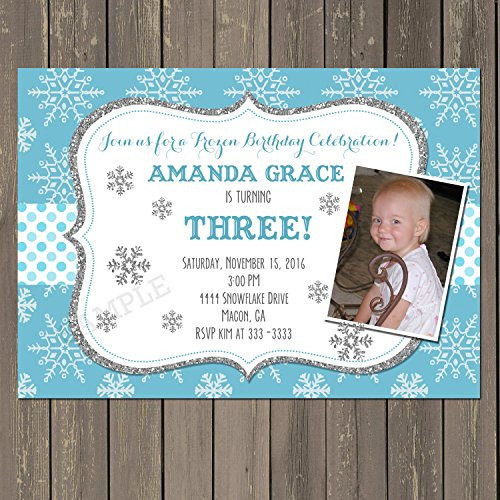 Snowflake Birthday Party Invitation_ Winter Birthday Invitation for any age with photo_ Set of 10 5x7 inch invitations with white envelopes