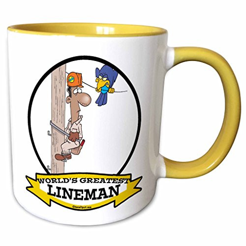 3dRose Dooni Designs Worlds Greatest Cartoons - Funny Worlds Greatest Lineman Cartoon - 15oz Two-Tone Yellow Mug (mug_103318_13)