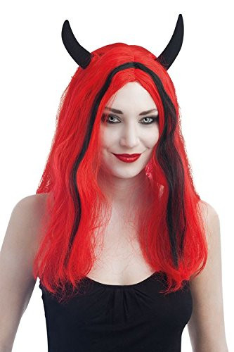 P 'tit Clown  68689 Diablesse  Long Straight Wig Horns Strand Red  One Size  Black