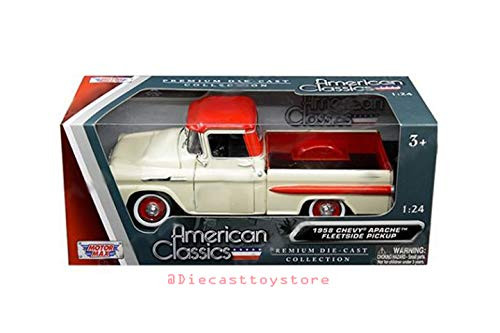 Motormax 79311AC_CRMRD 1  24 W B _ American Classics _ 1958 Chevrolet Apache Fleet Side Pickup _ Mj Exclusive_ Red Cream