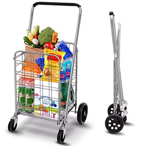 TOOCA Grocery Utility Flat Folding Shopping Cart with 360  Rolling Swivel Wheels Light Weight Foldable Utility Trolley Cart for Groceries