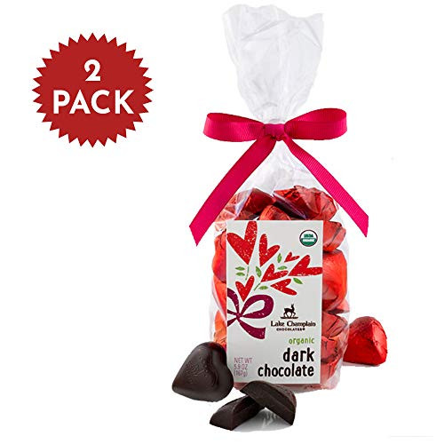 Lake Champlain Organic Solid Dark Chocolate Heart Shaped Candy Valentine Gift Bag_ 20 Pieces_ 5.9 Ounces _2 Pack_