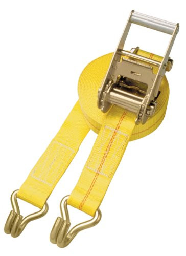 Security Chain Company CC2327 27' Yellow 2 inch  Inline Ratchet Strap with Handle Ratchet with J_Hooks