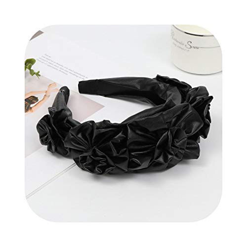 CaCoo Velvet Flower Headband Elegant Synthetic Leather Hairbands Bezel Turban Women Girls Hair Accessories Hair Hoop Headwear_Leather B_